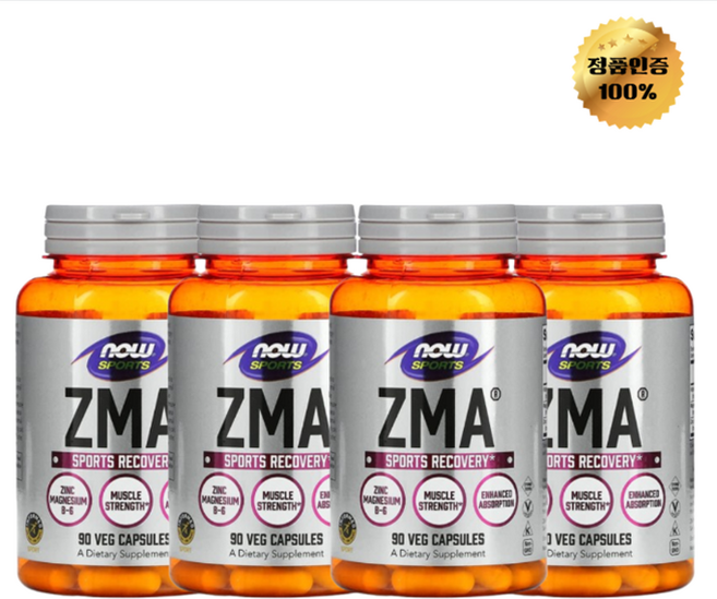 2+2 나우푸드 스포츠 ZMA 마그네슘 아연 베지 캡슐 90정, 4개