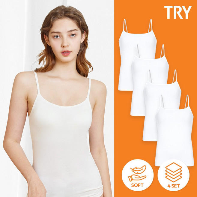 TRY 여성용 퓨어코튼 끈나시 캐미솔 런닝 4P