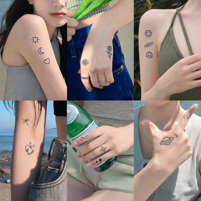 루루엔픽 귀여운 미니 타투스티커 우정 커플, 1개, 귀여운미니타투6장세트