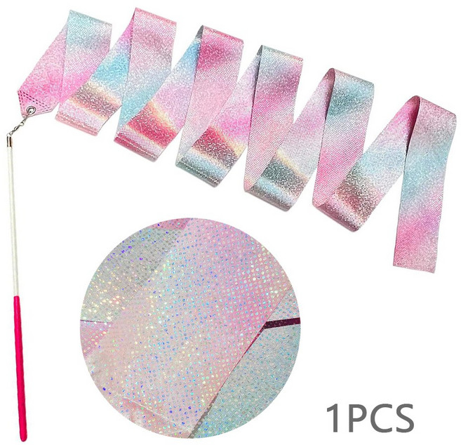 클라이트 입문용 반짝핑크 리듬체조 리본 막대 4M 체조리본 체조막대, 1개