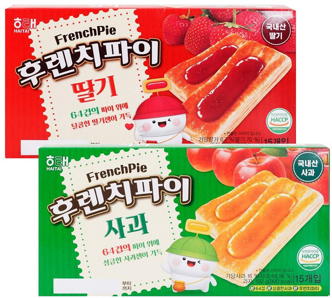 해태제과 후렌치파이 사과 192g + 딸기 192g, 1세트