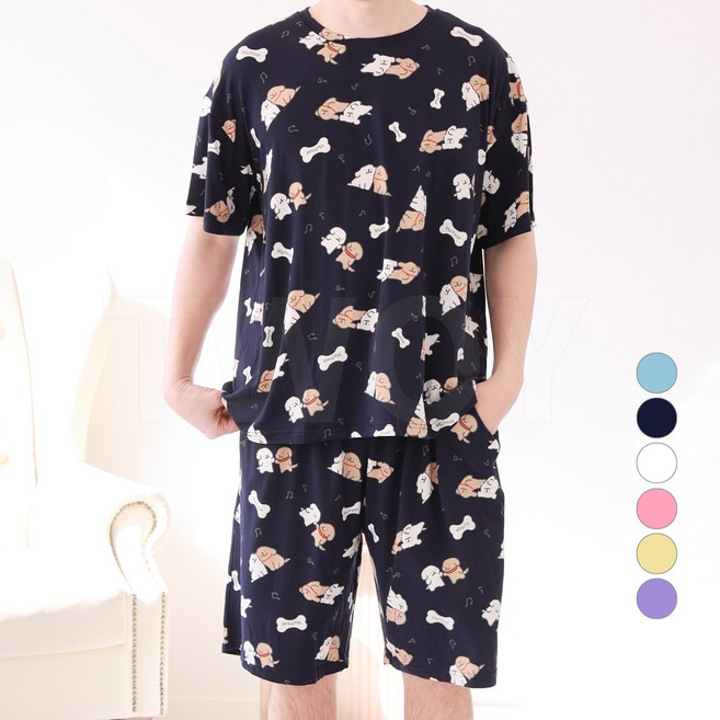 투와이 남녀공용 몰티즈 피치 반팔 파자마 상하세트 MD212