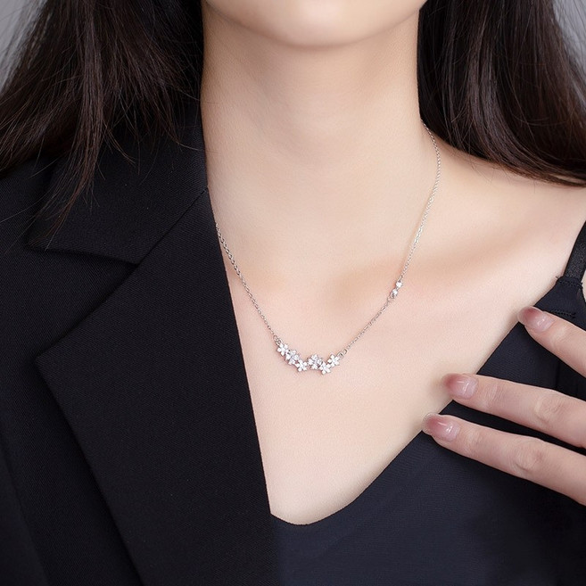 Youmi S925 순은 플라워 목걸이 여성 데일리 SP01