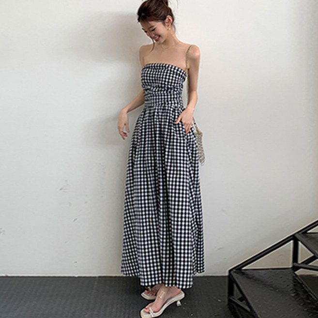 대박난박양 깅엄체크 탑 롱원피스