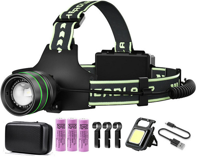 바키온 +9 헤드랜턴 60W 레이저 끝판왕 밝기 LED 모션센서 해루질 등산 작업 낚시 XHP360, 1세트, 본체+배터리3개