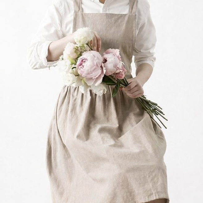 노로르 순면 앞치마 주방 미술 공방 꽃꽂이, 1개, 베이지