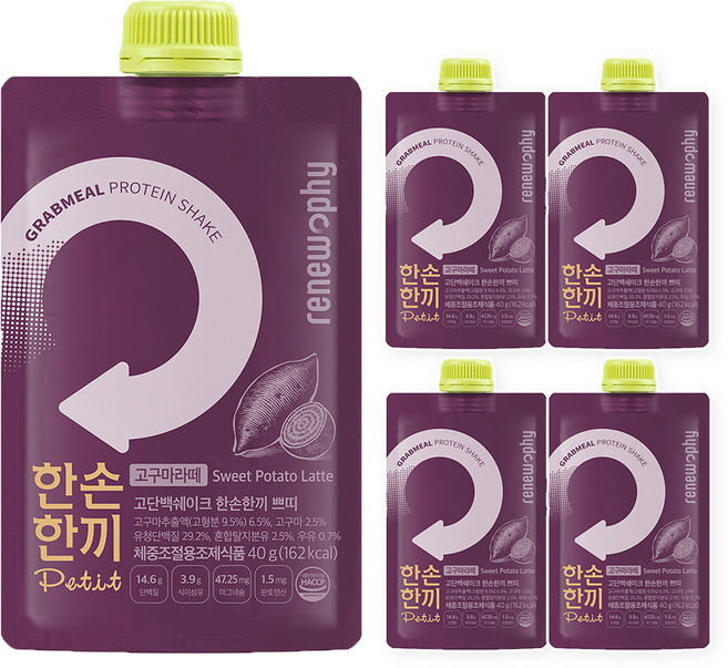 한손한끼 프로틴 단백질 쉐이크 고구마라떼맛, 40g, 5개