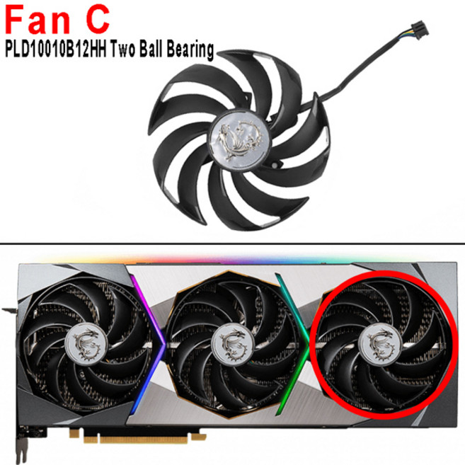 MSI GeForce RTX 3070 3070Ti 3080 3080Ti 3090 SUPRIM X 그래픽 비디오 카드용 새 95MM PLD10010B12HH GPU 쿨러 팬 교체, [02] 1pc fan