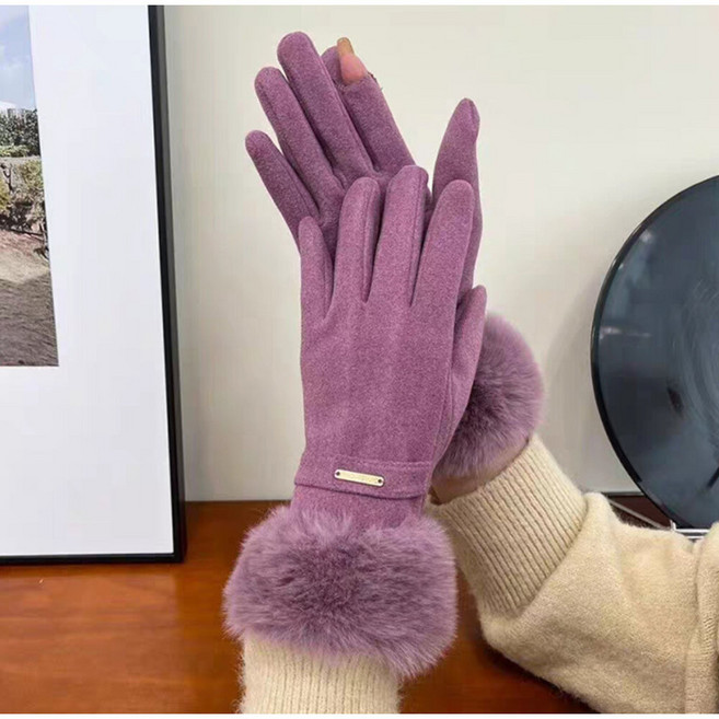 女士冬季觸屏手套 德絨加厚加絨保暖防風騎行手套