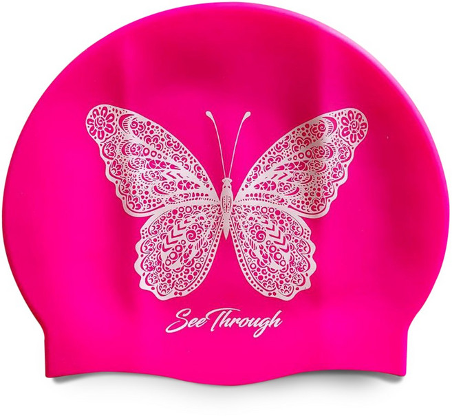 오호라스튜디오 링클 실리콘 수영모자, 씨스루나비 핑크화이트