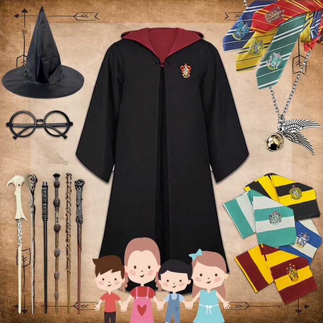해리포터 키즈 어린이 7종세트 [5종 + 2종] 망토 의상 교복 옷 코스튬 졸업 반티 [고급 지팡이]