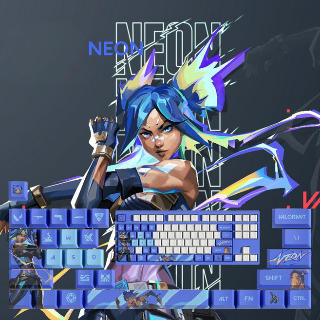 SimHm 발로란트 키캡 스킬 세트 기계식 키보드 PBT 포인트 커스텀게이밍 굿즈 valorant keycaps Esc, 29 KEYS, 네온neon