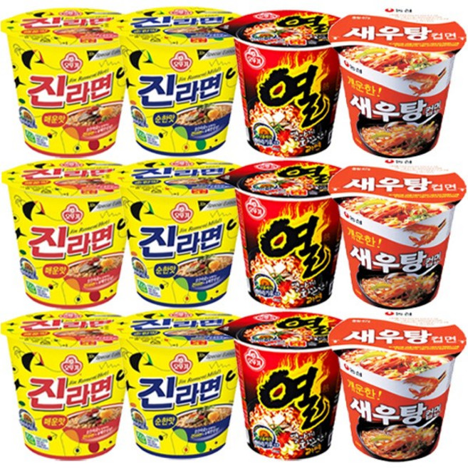 진라면 매운맛 3개+진라면 순한맛 3개+열라면 3개+새우탕 3개 소컵 골라담기, 3개