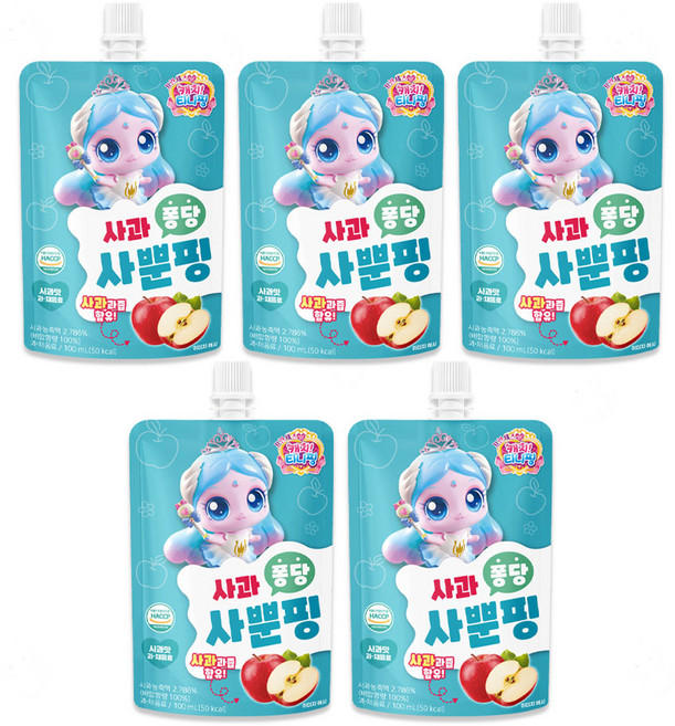 캐치티니핑 사과 퐁당 사뿐핑 음료수, 5개, 100ml