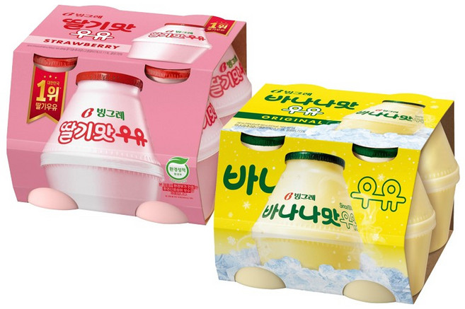 빙그레 바나나맛우유240ml 바나나맛1묶음＋딸기1묶음/(총8개입) 냉장무배