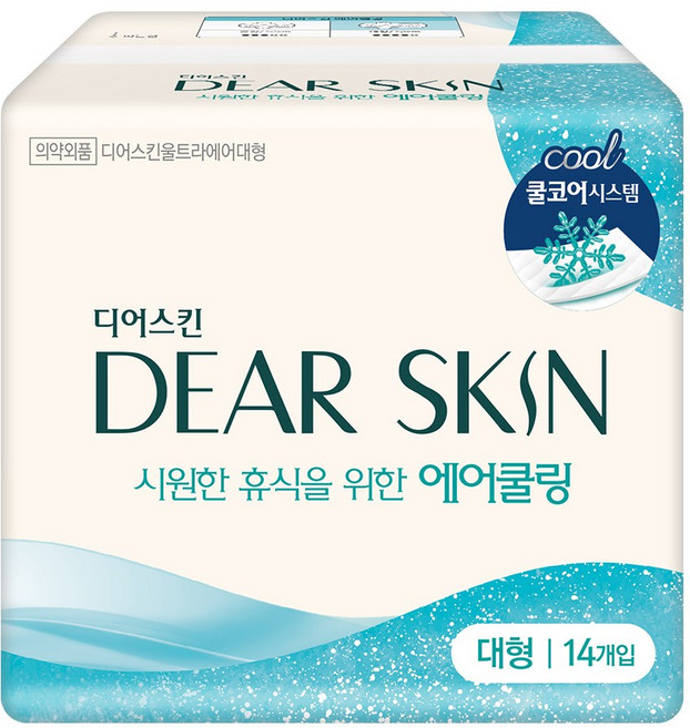 디어스킨 에어쿨링 생리대 날개형, 대형, 14개입, 1세트