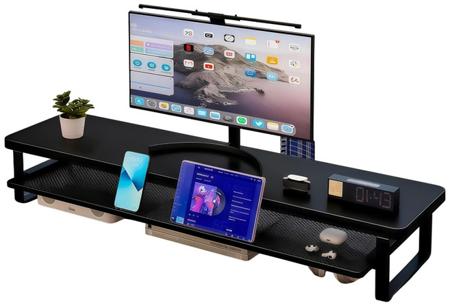 SUKI 수납 서랍형 다용도 거치대 메탈 모니터 받침대, 블랙