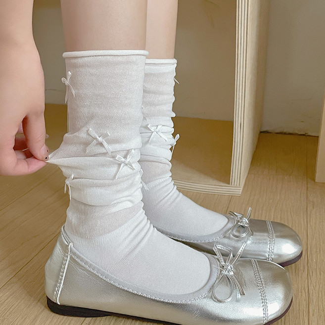 봄코디 프릴 리본 파티 시스루 레그워머 셔링 주름 양말 니삭스 봄 여름