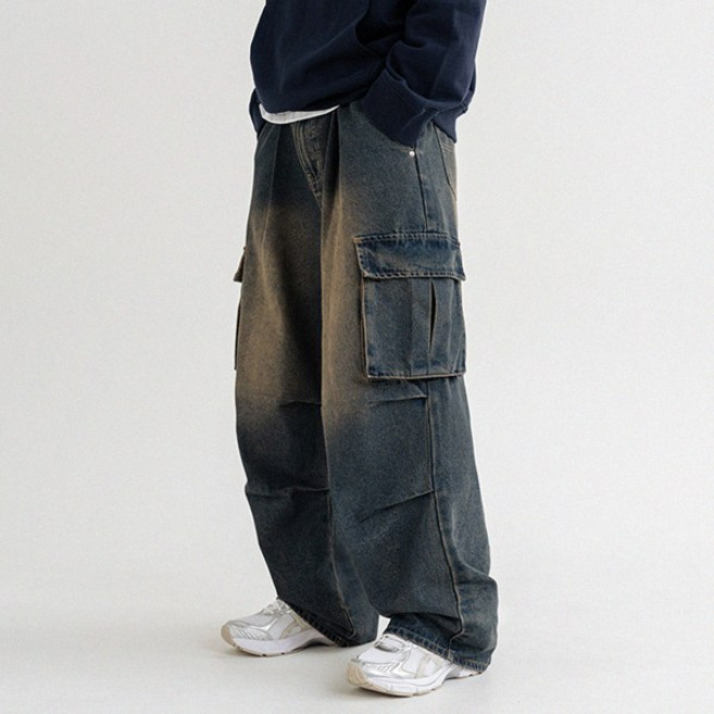 아테즈 남녀공용 와이드 워싱 데님팬츠 AZPT08