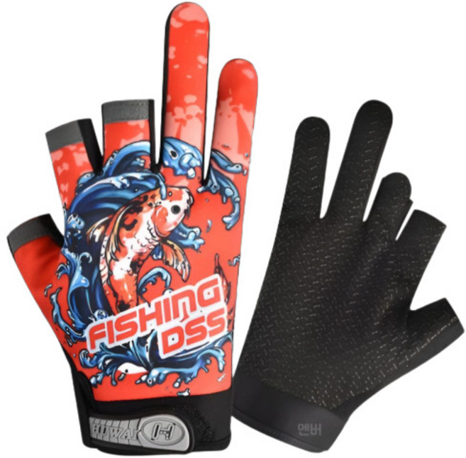멘버 3컷 낚시장갑 양손착용 미끄럼방지, 레드, 1개