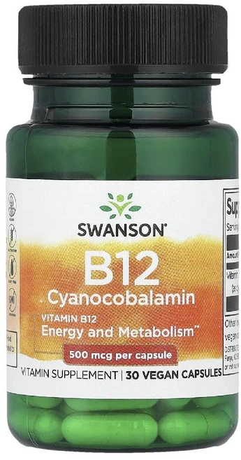 스완슨 비타민B12 500mcg Vitamin B12 캡슐 30정, 1개 - 쿠팡