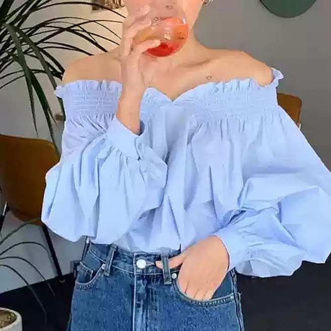 예쁨시전 휴양지 여행 봄가을 오프숄더 루즈핏 긴팔 셔츠