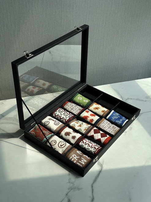 스카프 보관함 속옷 수납 보관 정리정돈 팬티 세트, 벨벳 검정색 18구