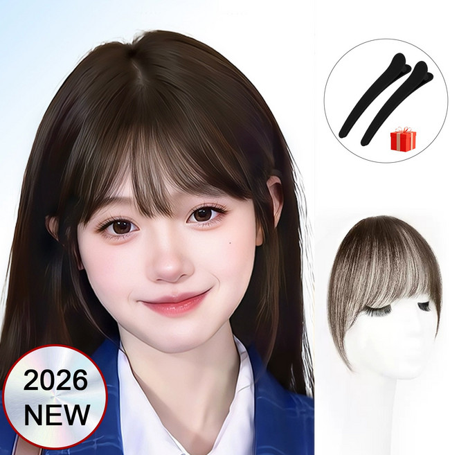 Firina 여자 시스루뱅 앞머리 가발 숱보강 티 안 나는 헤어피스 탈모커버 얼굴 작아보이는, 1개, 내추럴 라이트 브라운