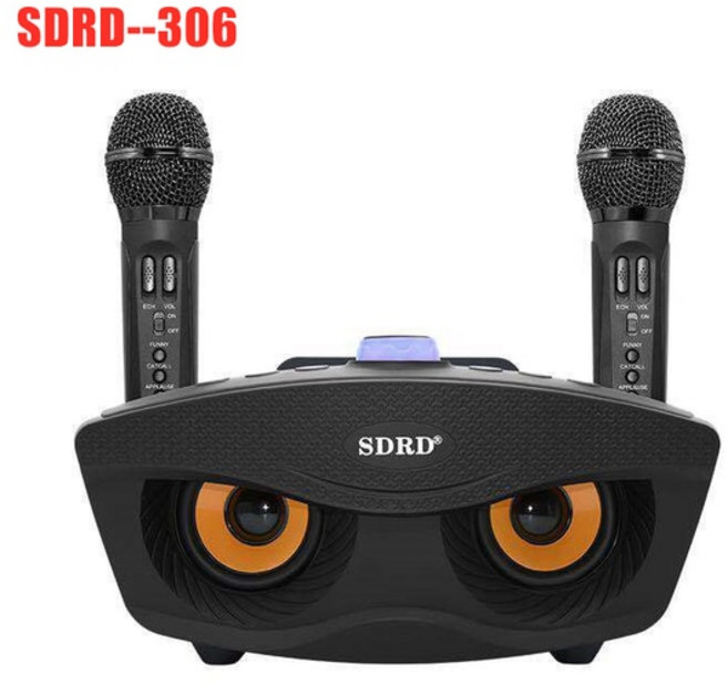 가라오케 무선 Bluetooth 스피커 3D 스테레오 서라운드 저음 듀얼 마이크 음악 시스템 TV/컴퓨터 센터 ​듀얼 독립 자유 원클릭 무음 사운드 TV 연결 가능 대상: 가정 컴, SDRD-306 Black, 3.SDRD-306 Black