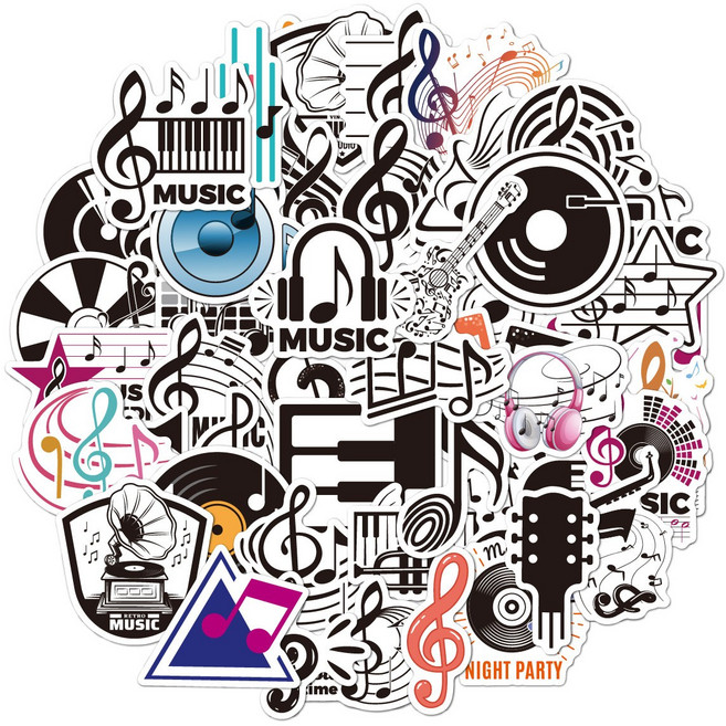 DIY 장식 꾸미기 스티커 헬멧 오토바이 리무버블 다꾸 캐리어 노트북, 1개, 뮤직 50입