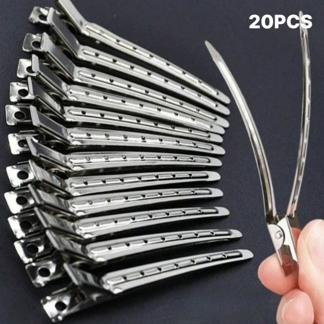프리미엄 전문가용 메탈 볼륨 미용 헤어클립 대형 집게핀 20개 세트, 1세트, 실버