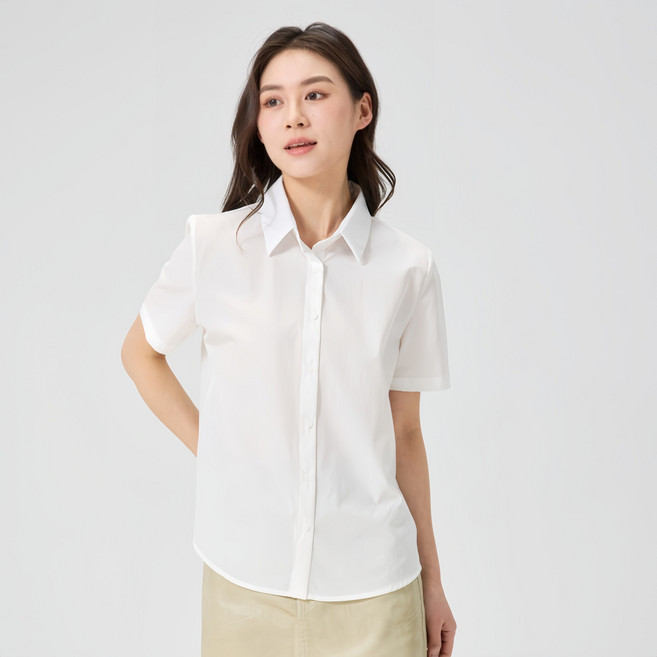 Roimkrs 여성 스판 링클프리 카라 반팔 여름 셔츠 10컬러