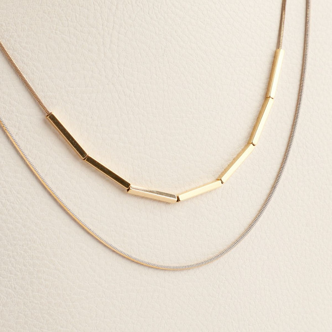 HJ패션 모던 사각 바 스네이크 체인 두줄 레이어드 목걸이 (3color)