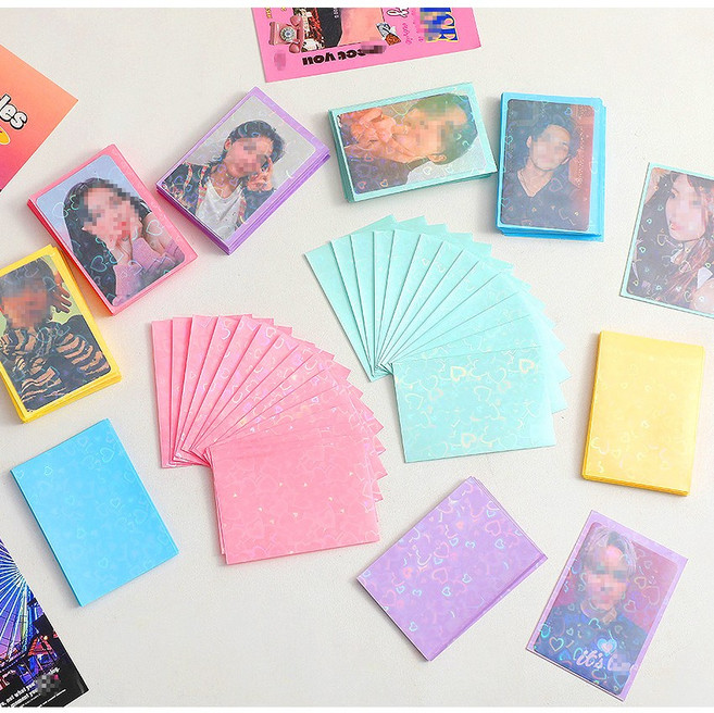 포카 하트 홀로그램 슬리브 포토카드 포카슬리브 보호커버 opp, 핑크_50장(61x91mm), 1개