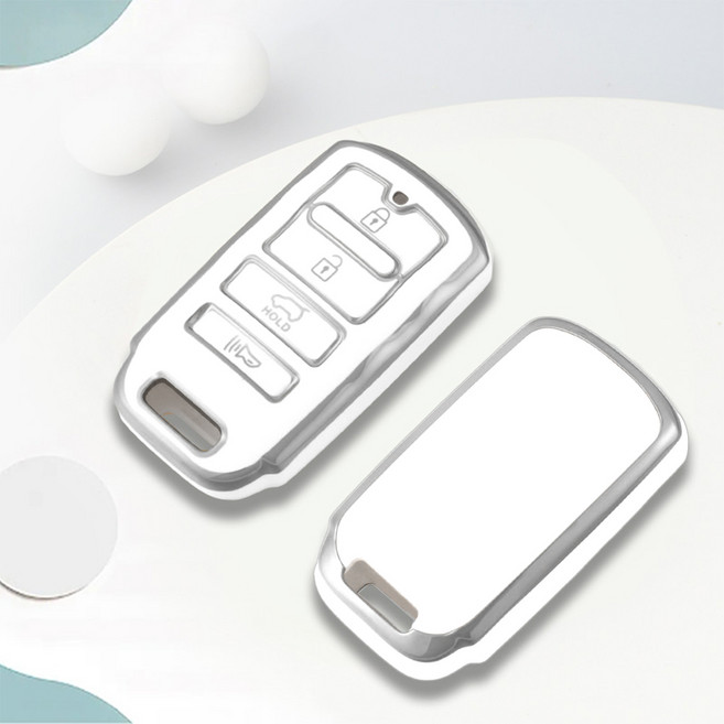 OFFCURVE TPU 기아 자동차 엣지라인 4버튼 더뉴K9 쏘렌토 더마스더 풀커버 스마트키 적용 키케이스 키홀터 단품 다양한 컬러, 화이트 실버