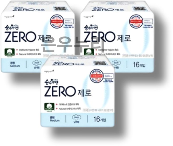 순수한면 제로 생리대 날개형, 중형, 16개입, 4개