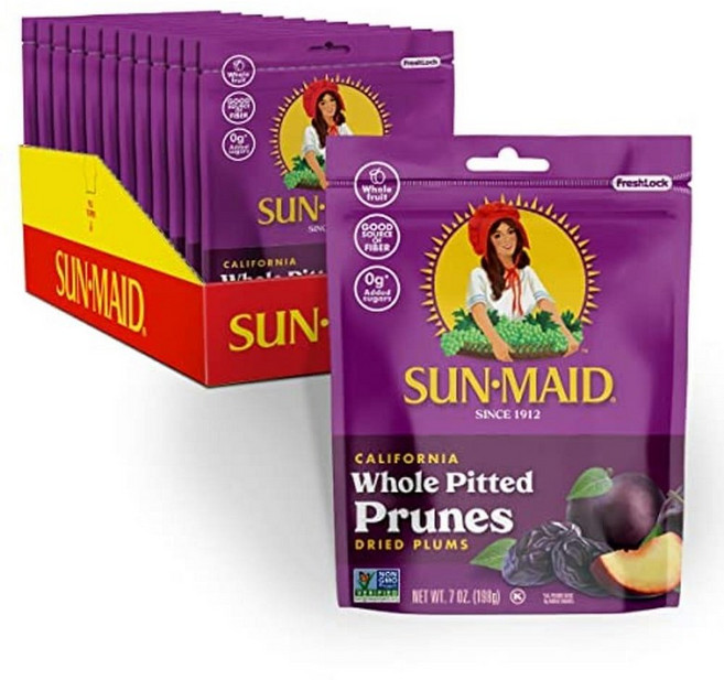 SunMaid California 햇볕에 말린 전체 씨를 뿌린 자두 4팩 198.4g7온스 재밀봉 가능한 백 점심 식 감미료를 과일 스낵 242317, 7 Ounce (Pack of 12), 2) 7 Ounce Pack of 12, 198.4g