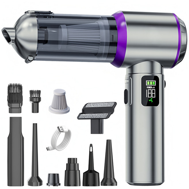 [국내발송] RichMagic 17000pa 고성능 핸디 무선 청소기 BLDC 브러시리스 LED 배터리 3단 조절 표시 9in1 멀티 차량용/가정용/애견멀티청소기, 실버 퍼플, M2