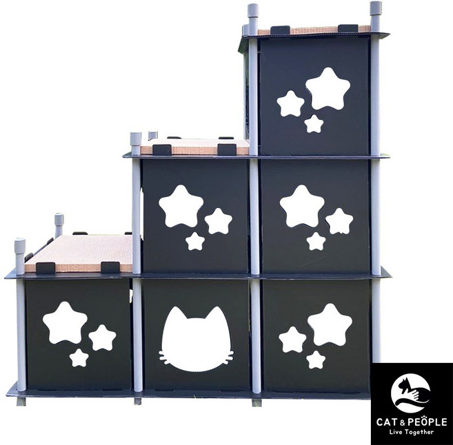 캣앤피플 방수 캣타워 3단 길고양이 야외 DIY, 1세트, 검정