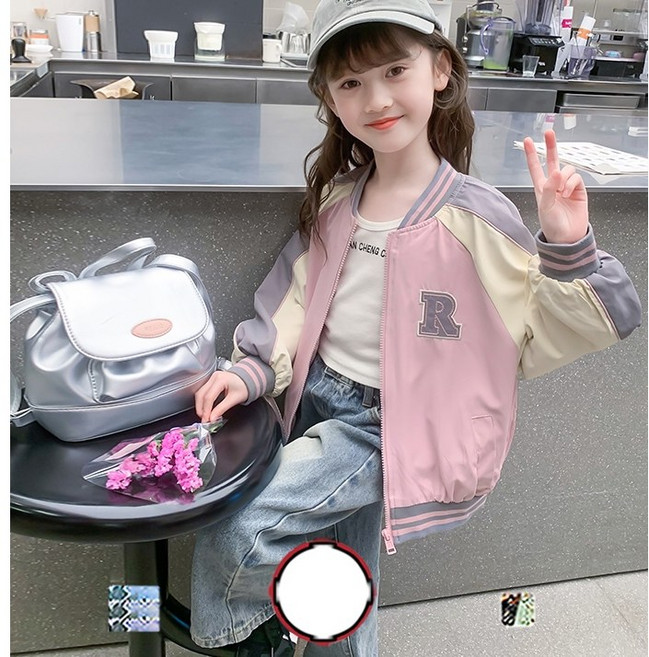 DA0807여아 주니어 초등생 봄 여름 가을 코튼 면혼방 라운드넥 집업 배색 레터링 바람막이 자켓 재킷 잠바 점퍼 블루종 아우터 루즈핏 캐주얼 데일리 아동복