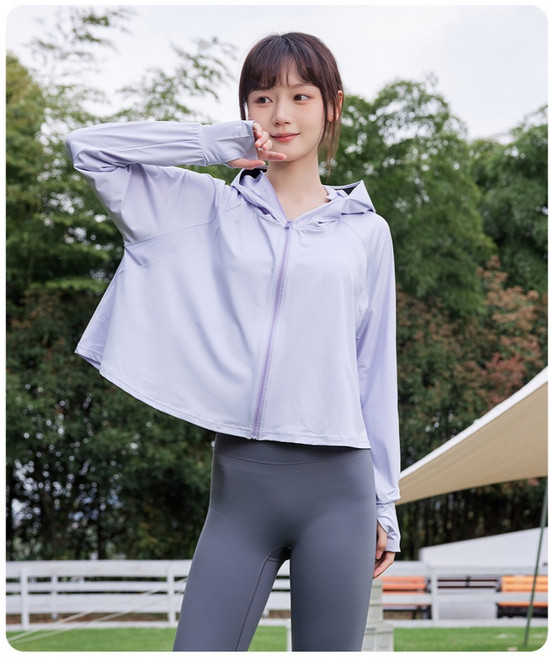 夏季冰絲涼感外套 彈性涼感女性抗UV防曬加長帽外套