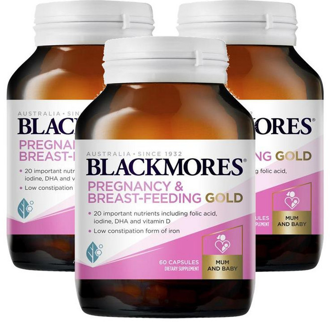 뉴질랜드 블랙모어스 Blackmores Pregnancy & Breastfeeding Gold 프레그넌시 브레스트 피딩 모유수유 골드, 3개, 60정