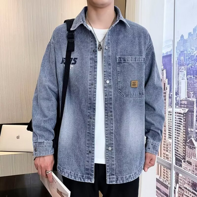 冰絲牛仔襯衫 美式復古水洗工裝牛仔襯衫 寬鬆 男生 情侶裝夾克 日系學生