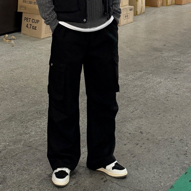 남자카고바지 필립파라슈트 핀턱 코튼 면바지 와이드 밴딩 츄리닝 통큰바지