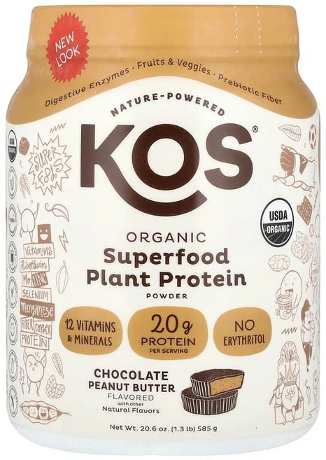 KOS 유기농 슈퍼 푸드 식물성 단백질 분말 초콜릿 땅콩버터맛 585g(1.3lb) KOO-50397, 589 g, 1 - 쿠팡