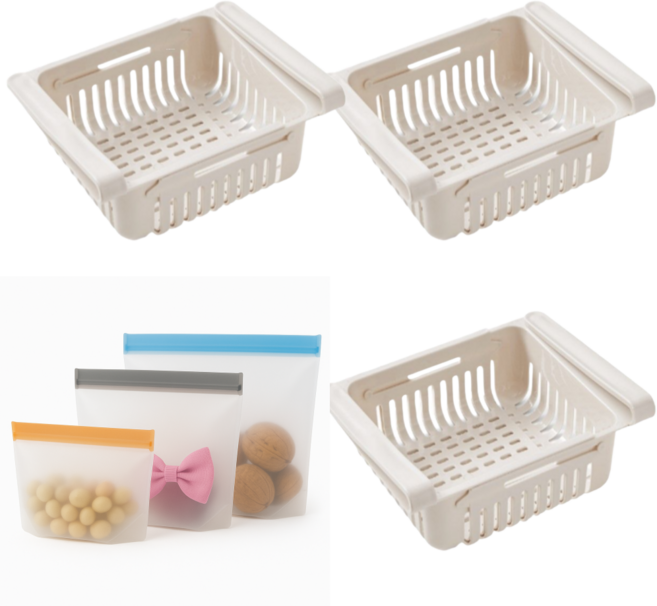 비바리카 냉장고 확장형 선반 트레이, 3개, 화이트 싱크