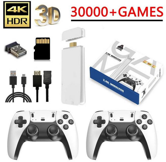 M8 4K 프로 게임 스틱 64G 30000+ 비디오 콘솔 2.4G 이중 무선 컨트롤러 레트로 복고풍 엔틱 TV 클래식, 01 64G