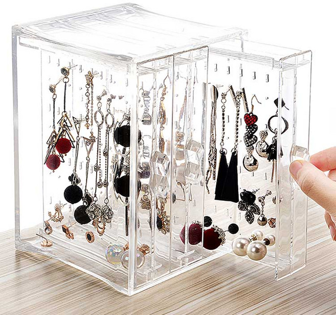 투명 귀걸이 정리함/미닫이정리함/108쌍수납/아크릴 수납함/보관함, 1개