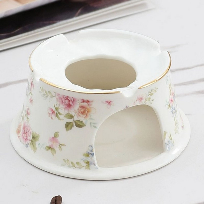 감성 티팟 차 주전자 티포트 도자기, 1개, 1ml, 도화 화이트 소형 가열 받침대 4개