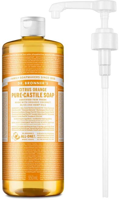 닥터브로너스 퓨어 캐스틸 솝 시트러스 950ml + 전용펌프, 1개 - 쿠팡